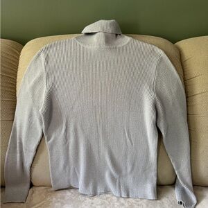 Silver Metallic Ribbed Turtleneck Sweater